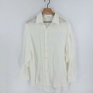 Vitamin A White Linen Button Down Shirt Top Size M Medium Resort Wear